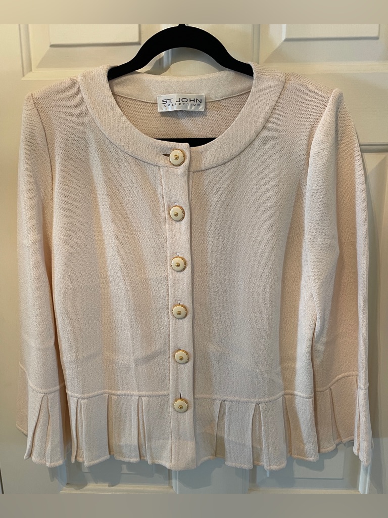 St. John Cream Knit Button-Front Jacket With Gold Accent